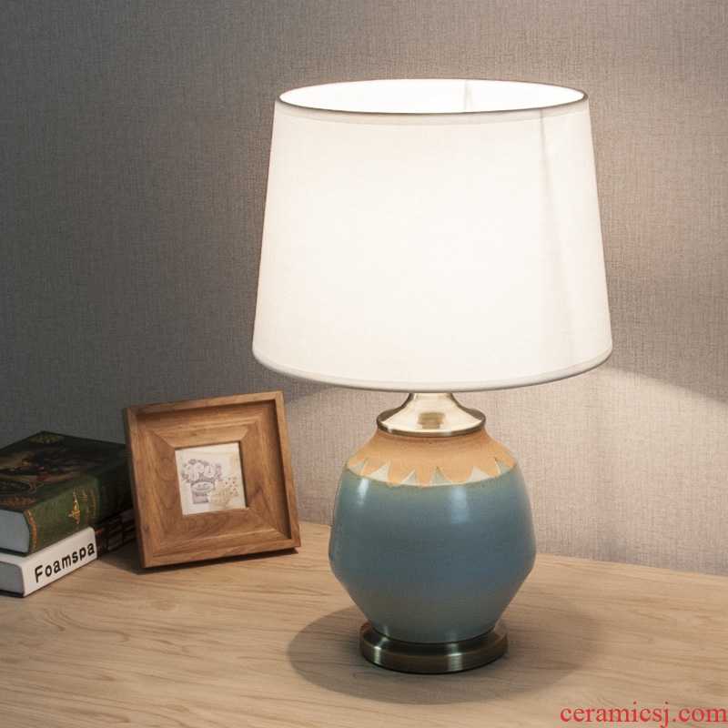 American country retro decoration ceramic desk lamp sky-blue study of contemporary and contracted sitting room the bedroom the head of a bed lamp is 1063