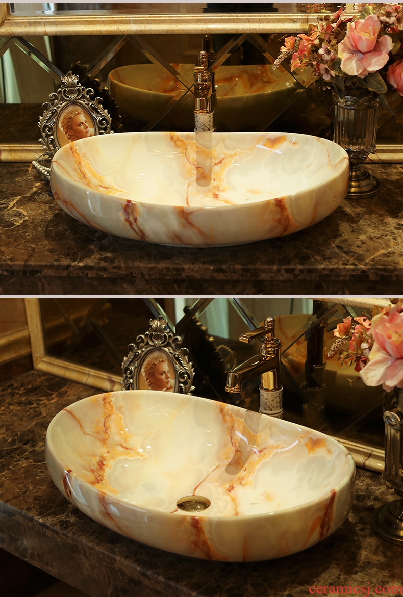 Marble basin stage art oval european-style bathroom ceramic lavatory basin that wash a face to wash your hands of household balcony