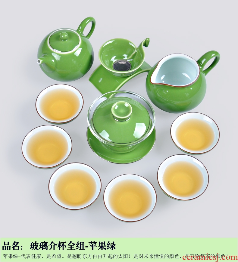 Thyme tang tea household glaze ceramic tea set a complete set of kung fu tea kettle GaiWanCha Japanese sea