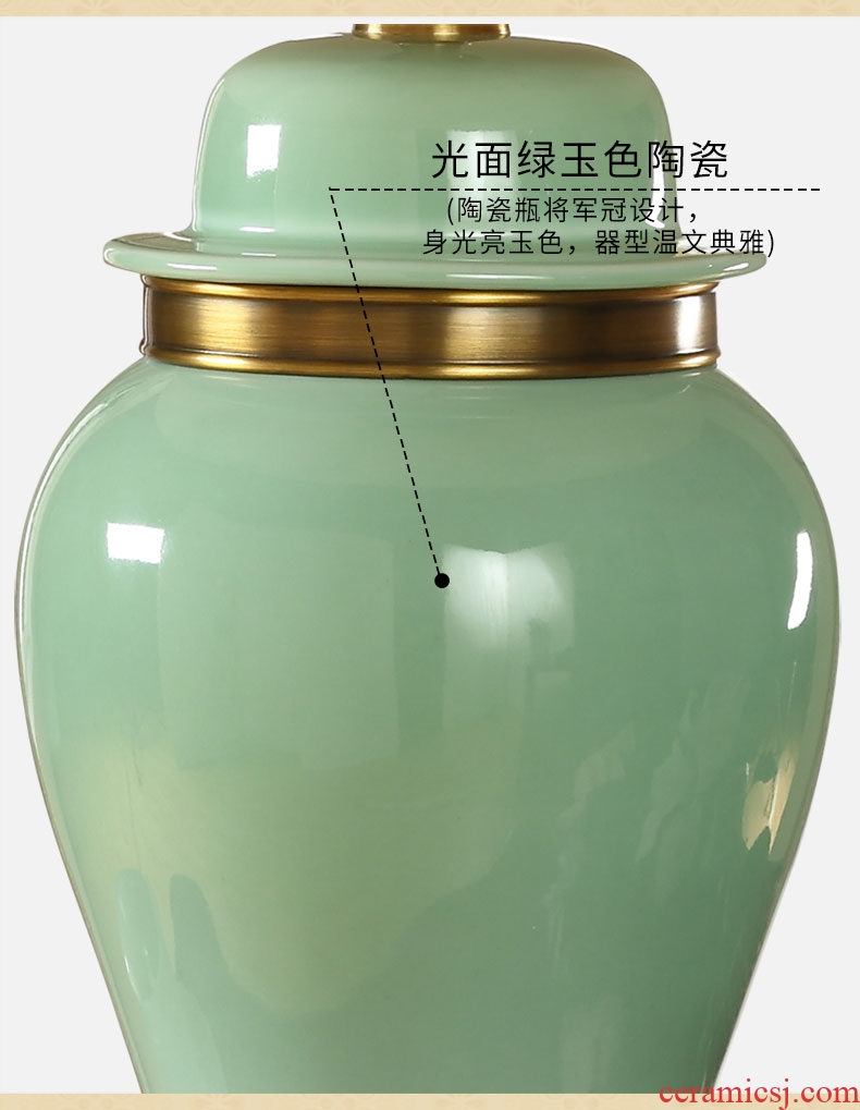 Southeast Asia all jade green copper ceramic new Chinese style table lamp of bedroom the head of a bed teahouse study new classical Chinese storm lantern