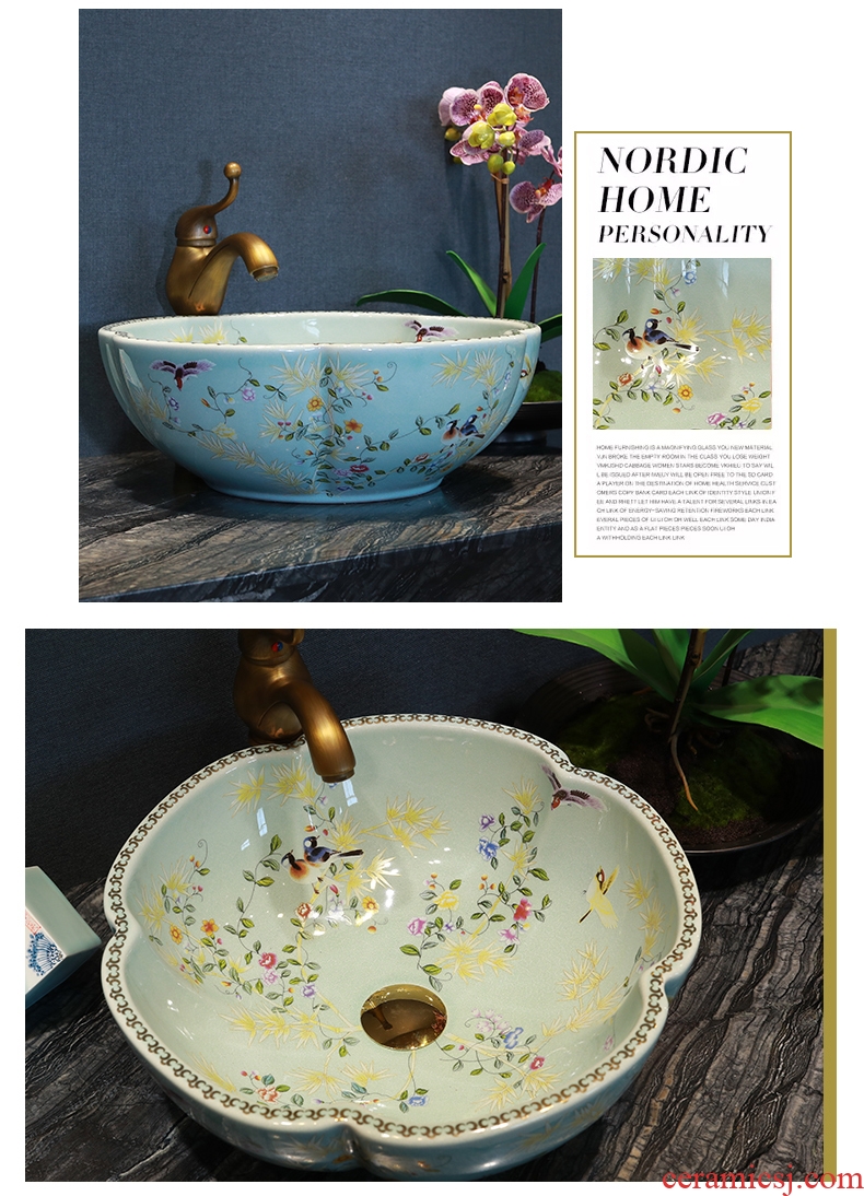 Million birds stage basin sink ceramic lavatory circle art basin bathroom wash face basin crack of flowers and birds