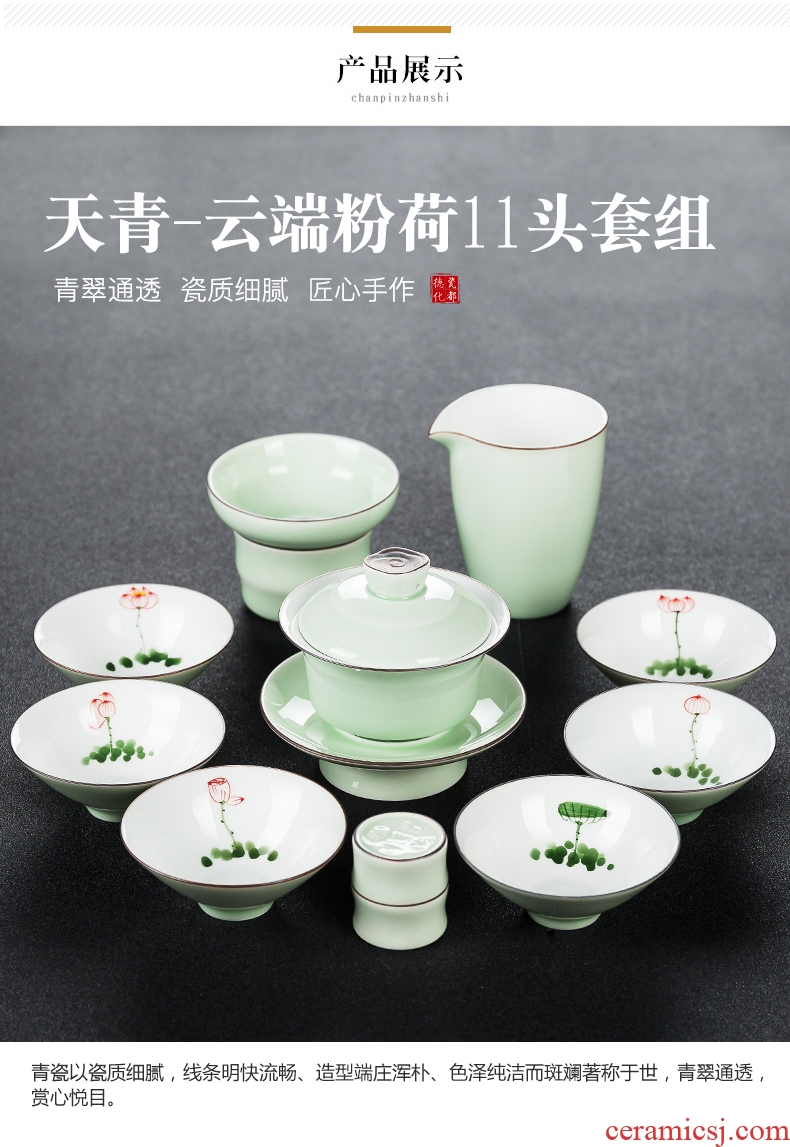 Qin Yi white porcelain kung fu tea set hand-painted ceramic tea tureen tea cup home a complete set of tea set gift boxes