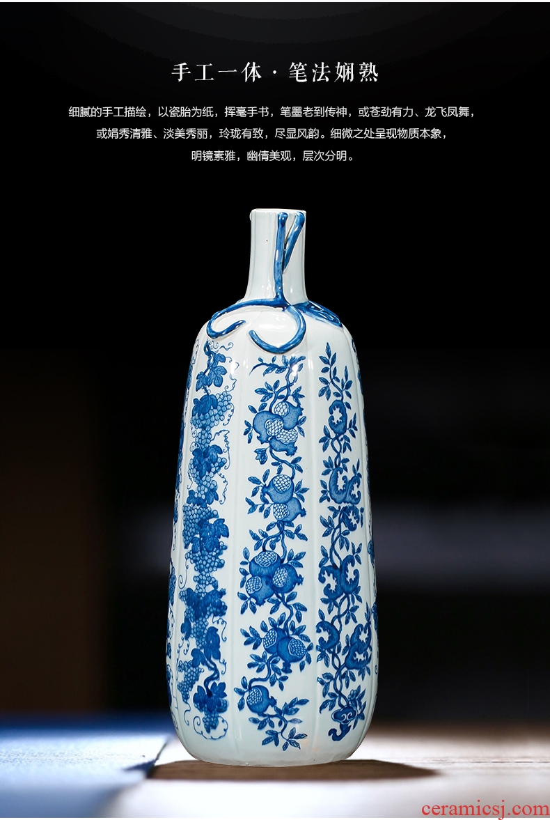 Jingdezhen ceramics vase antique blue-and-white large flower arranging new porch sitting room of Chinese style household act the role ofing is tasted furnishing articles