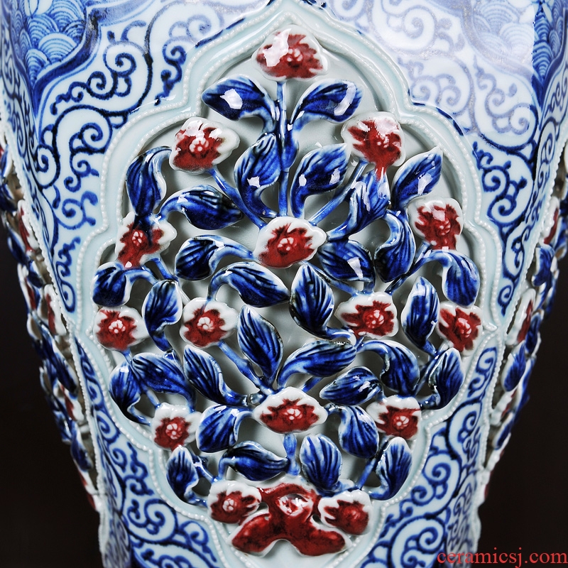 Jingdezhen ceramics antique blue-and-white youligong pinch flower plum bottle vase household craft sitting room adornment furnishing articles