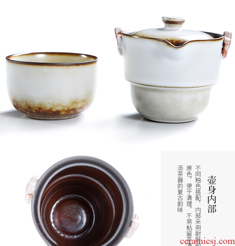 Kung fu tea set porcelain kiln god temmoku glaze ceramic travel suit contracted portable crack cup a pot of a cup of the teapot