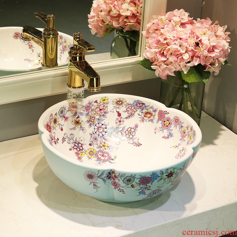 Gold cellnique lavatory jingdezhen ceramic stage basin rounded petals hand plate toilet lavabo art basin