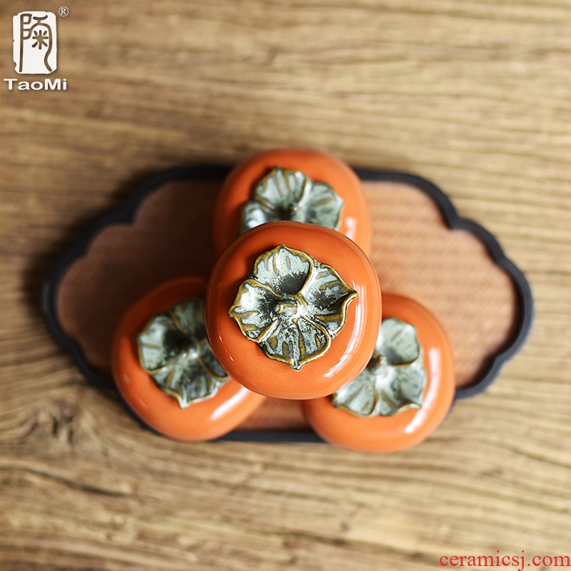 Tao fan ceramic persimmon tea caddy seal storage tanks small POTS kung fu tea set up clearance