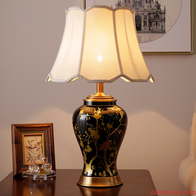 American ceramic handmade ceramic retro study living room desk lamp of bedroom the head of a bed creative fashion decoration lamp