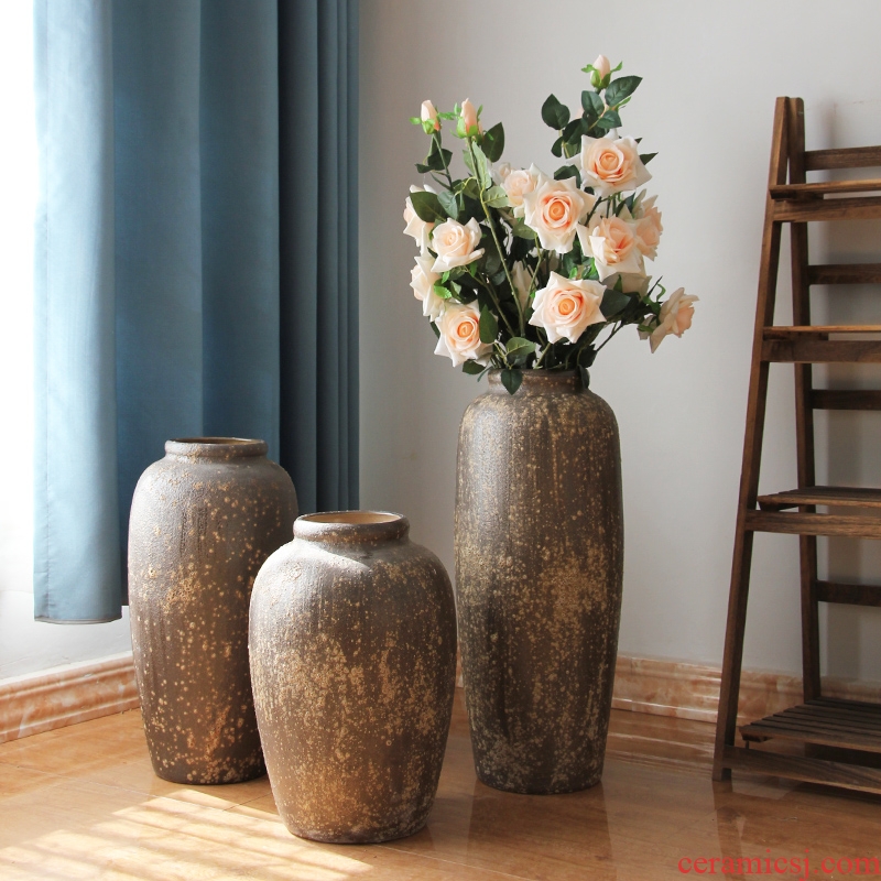 Art show variable flower flower implement of new Chinese style hotel ceramic decoration sitting room porch coarse pottery vase landing