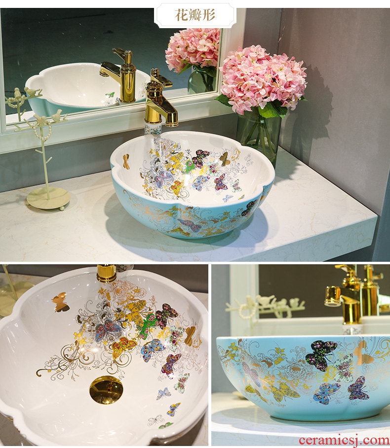 M square the toilet stage basin ceramic sanitary ware european-style lavabo lavatory basin golden butterfly garden
