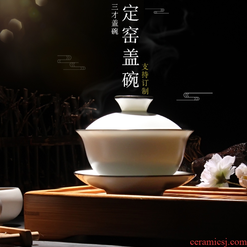 Tureen ceramic bowl cups tea sets only large three tureen kunfu tea hand grasp pot of white porcelain making tea
