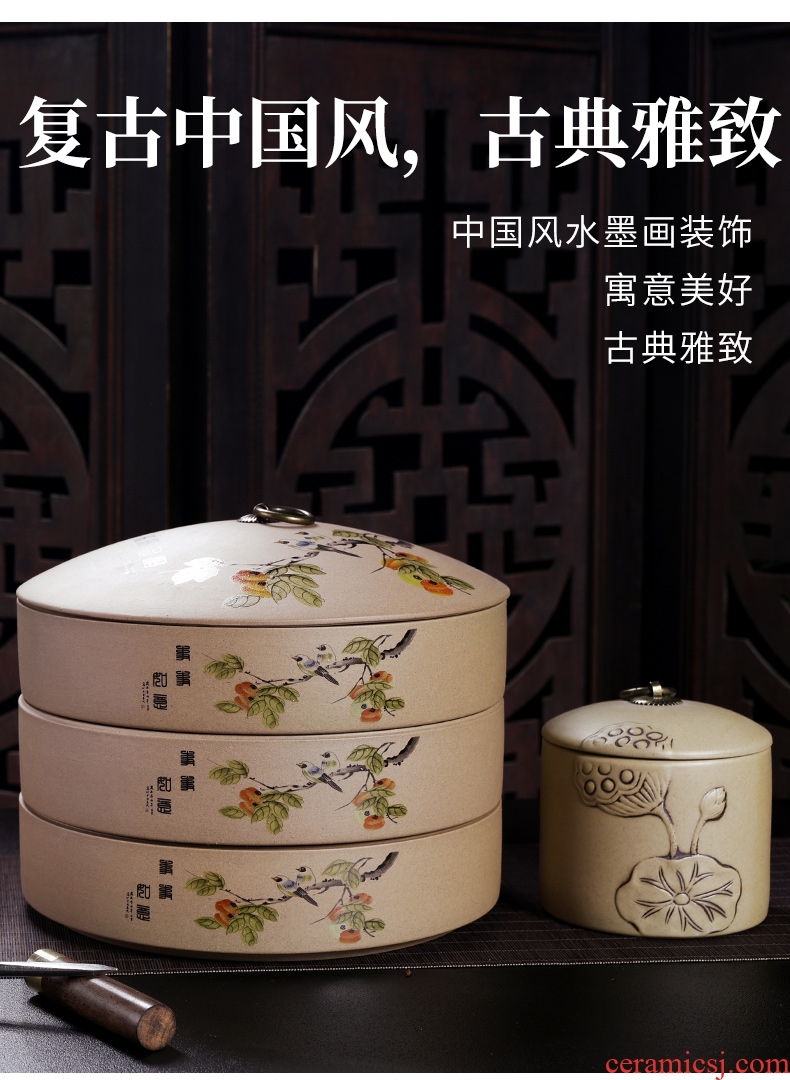 Beauty cabinet coarse pottery tea cake ceramic clay pot store tea POTS tea tin cans of multilayer large-sized caddy