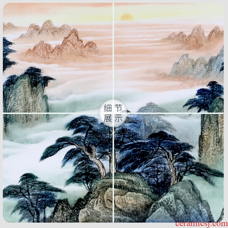 Jingdezhen porcelain plate painting landscape painting artist sun east displayed in the sitting room background wall adornment of Chinese style