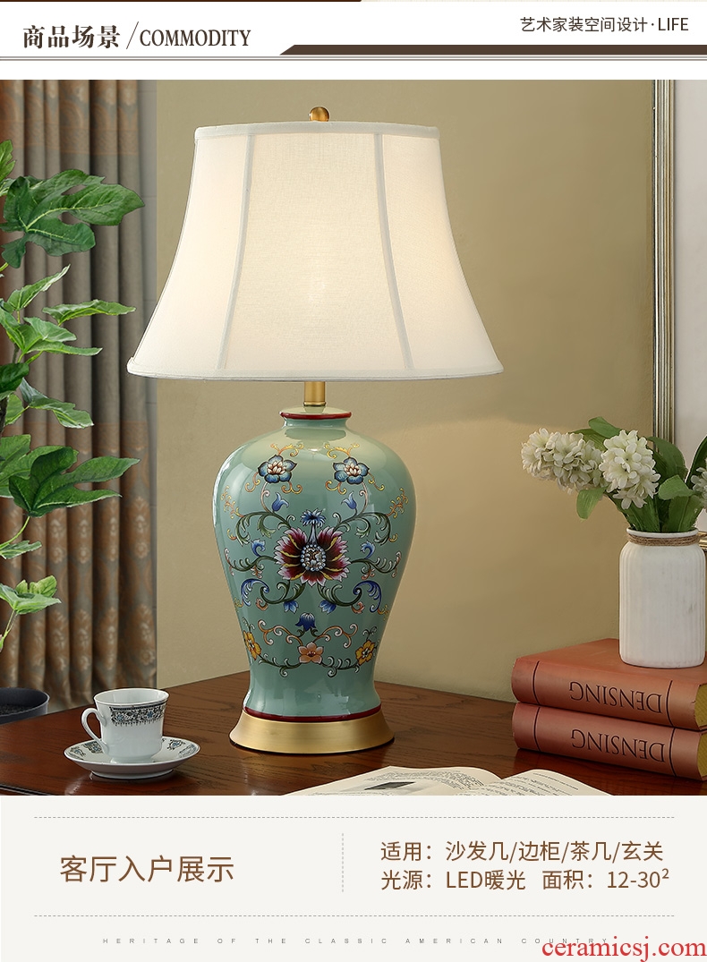 British antique green leaf full copper ceramic desk lamp American country big yards example room, the design of the sitting room the bedroom the head of a bed