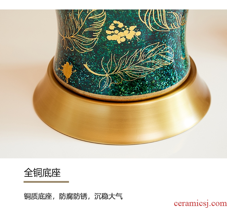 Ceramic lamp American key-2 luxury European - style villa new Chinese style restoring ancient ways Angle of what whole sitting room sofa copper lamp of bedroom the head of a bed