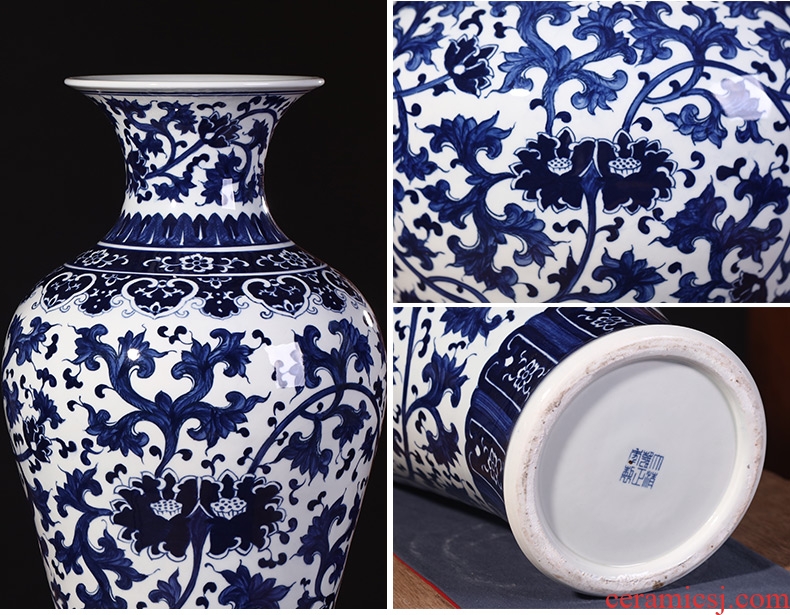 Jingdezhen ceramics vase furnishing articles hand - made archaize sitting room adornment of large blue and white porcelain vase flower arrangement - 586067009044