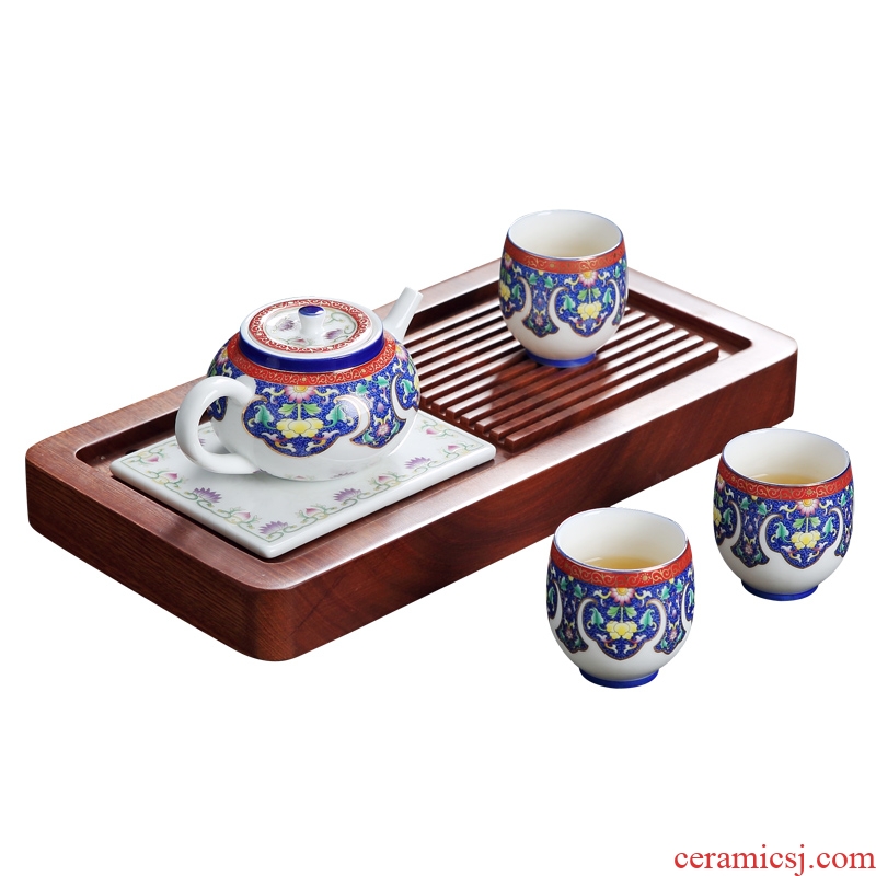 DH colored enamel of a complete set of ceramic tea set jingdezhen Chinese style household kung fu tea, contracted tea tray package