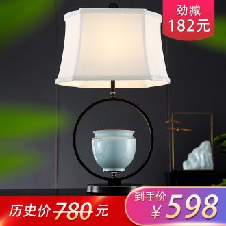 New Chinese style lamp ceramic decoration art study zen Chinese wind I and contracted sitting room bedroom lamps and lanterns of the head of a bed