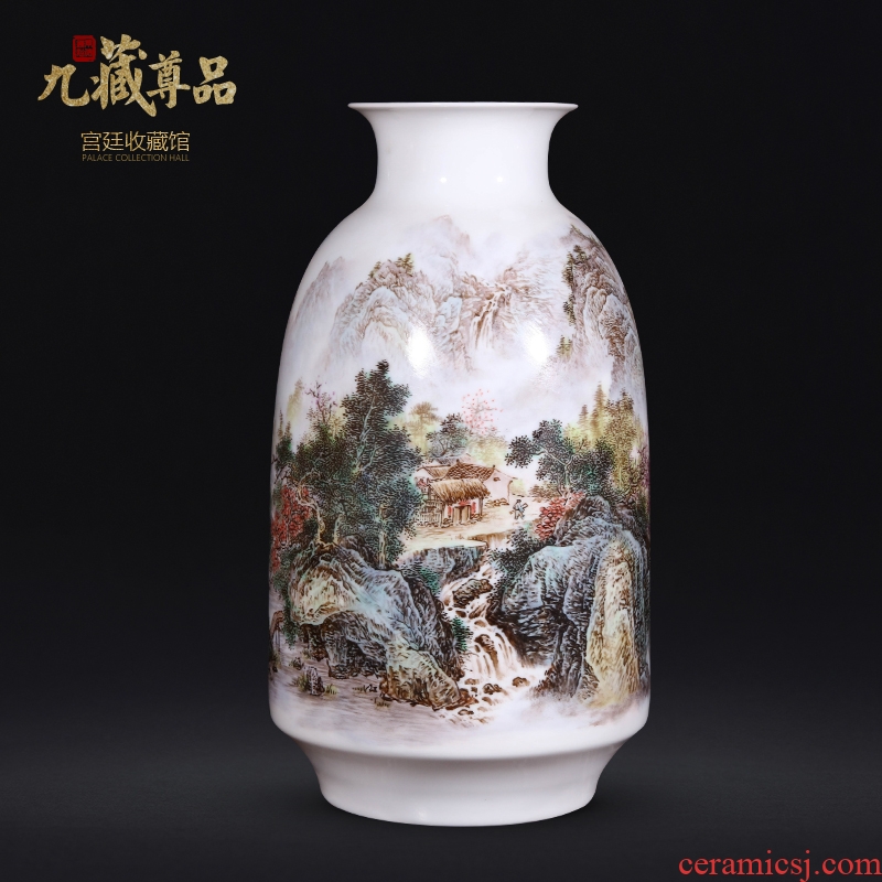 Jingdezhen ceramics dong-ming li hand-painted pastel landscape vase Chinese style living room TV cabinet decorative furnishing articles arranging flowers