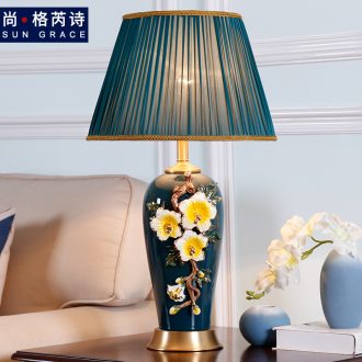 Large sitting room key-2 luxury colored enamel lamp full copper lamp of bedroom the head of a bed American sweet European ceramic new Chinese style