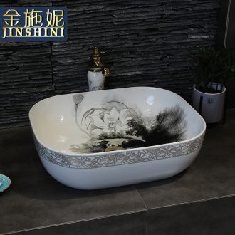 Basin ceramic art on the square on the toilet for wash face Basin sink Basin ink lotus