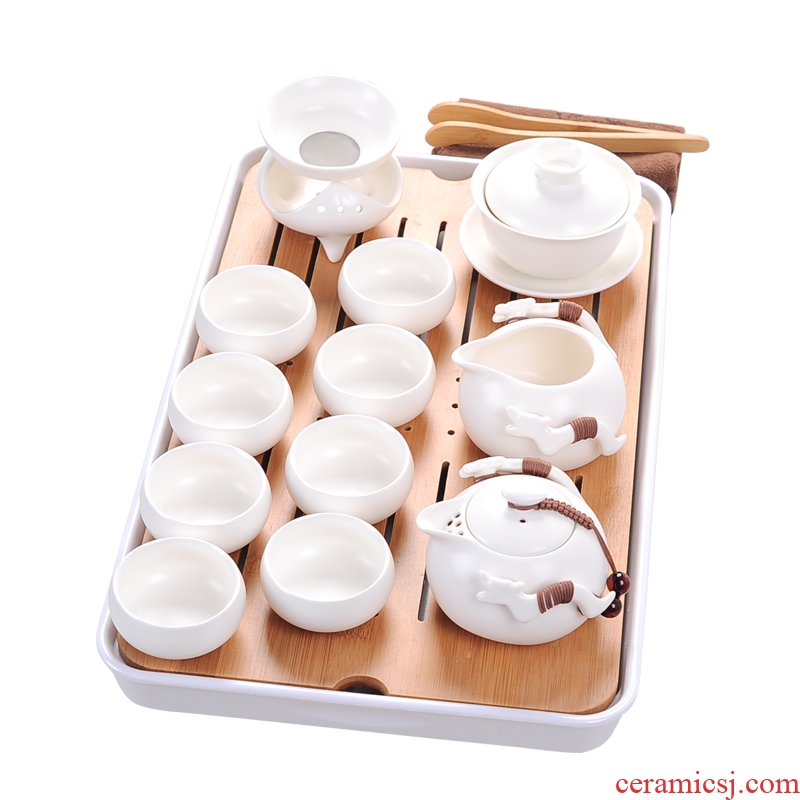 Tea set household contracted kung fu Tea cups of a complete set of ceramic teapot set matte enrolled white porcelain up dried Tea desk tray