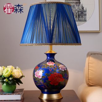 The New Chinese peony pomegranate bottle full copper ceramic desk lamp bedside lamp creative ou warm sitting room the bedroom decorates