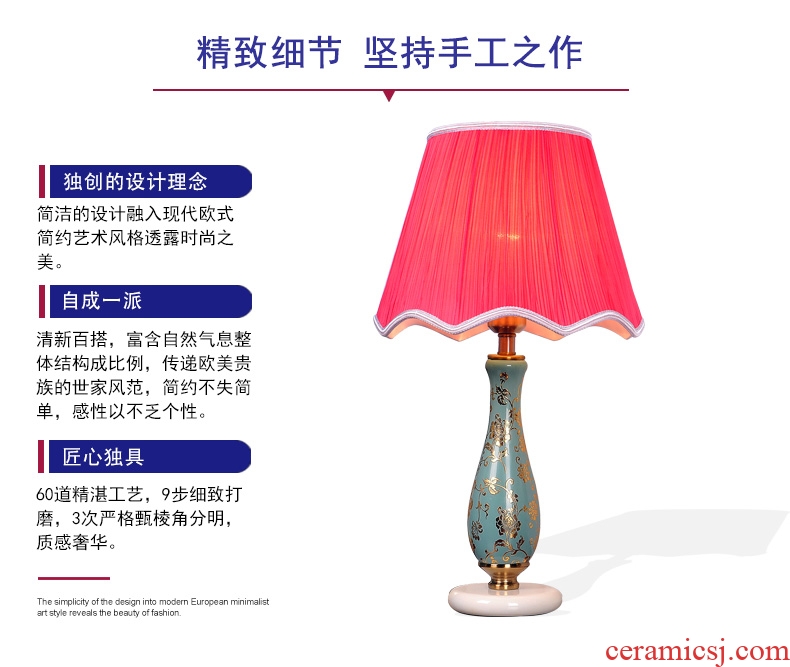 American ceramic contracted and I move of bedroom the head of a bed lamp warm romantic marriage room decoration creative study dimmer