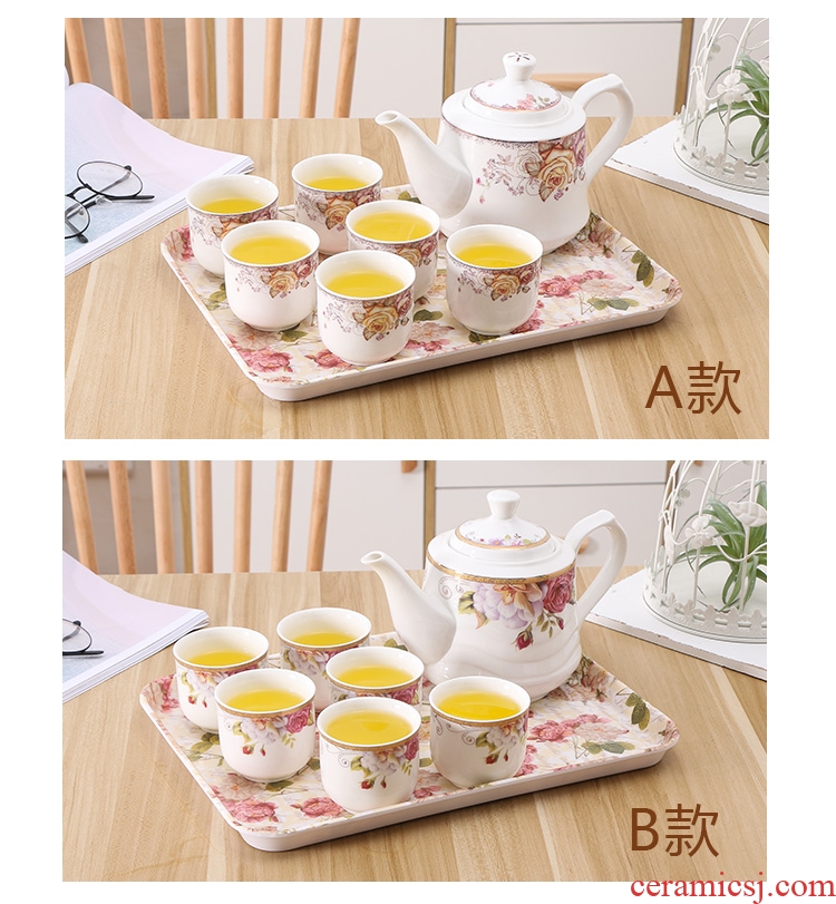 Ceramic tea set suits domestic high-grade high-temperature teapot teacup with tray package gift wedding tea drinking utensils