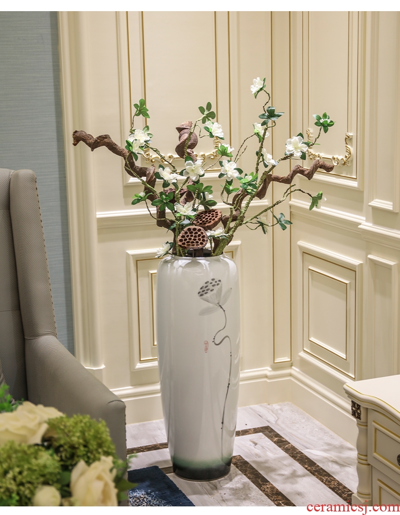 I and contracted creative ceramic extra - large ceramic sitting room hotel villa art vase landing simulation dried flowers - 585130520325