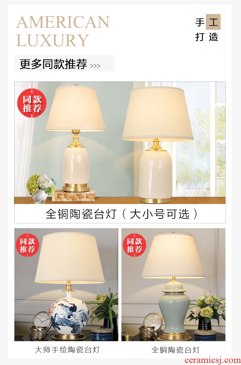 New Chinese blue and white porcelain ceramic desk lamp luxury villa living room atmosphere all copper chandelier lamp of bedroom the head of a bed
