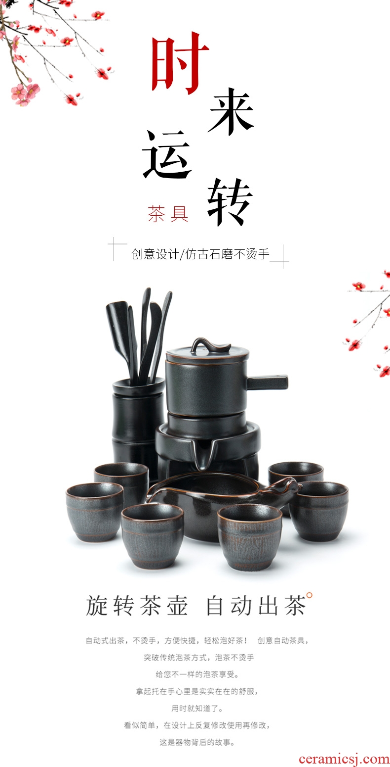 Besides ronkin semi-automatic tea set teapot household kung fu tea cups contracted ceramic tea set