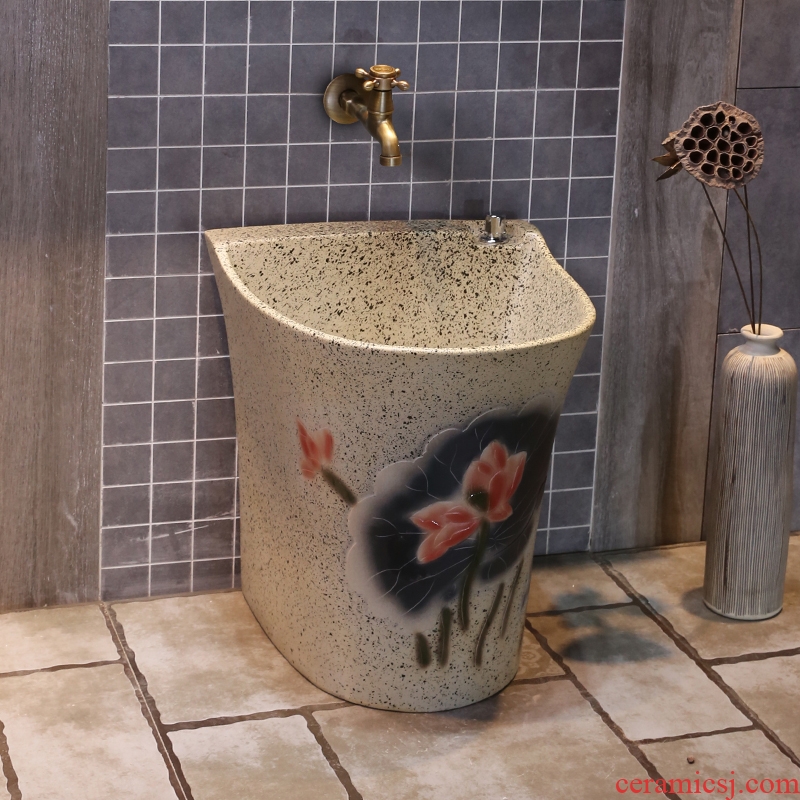Chinese ceramic art mop pool table JingYan frosted lotus control mop pool household balcony toilet mop pool