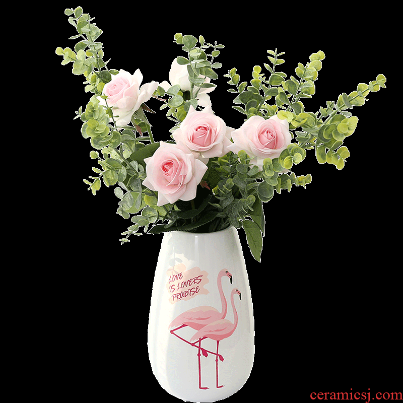 Nordic flamingos ceramic vase rose floral potpourri hydroponic living room table flower arrangement home furnishing articles