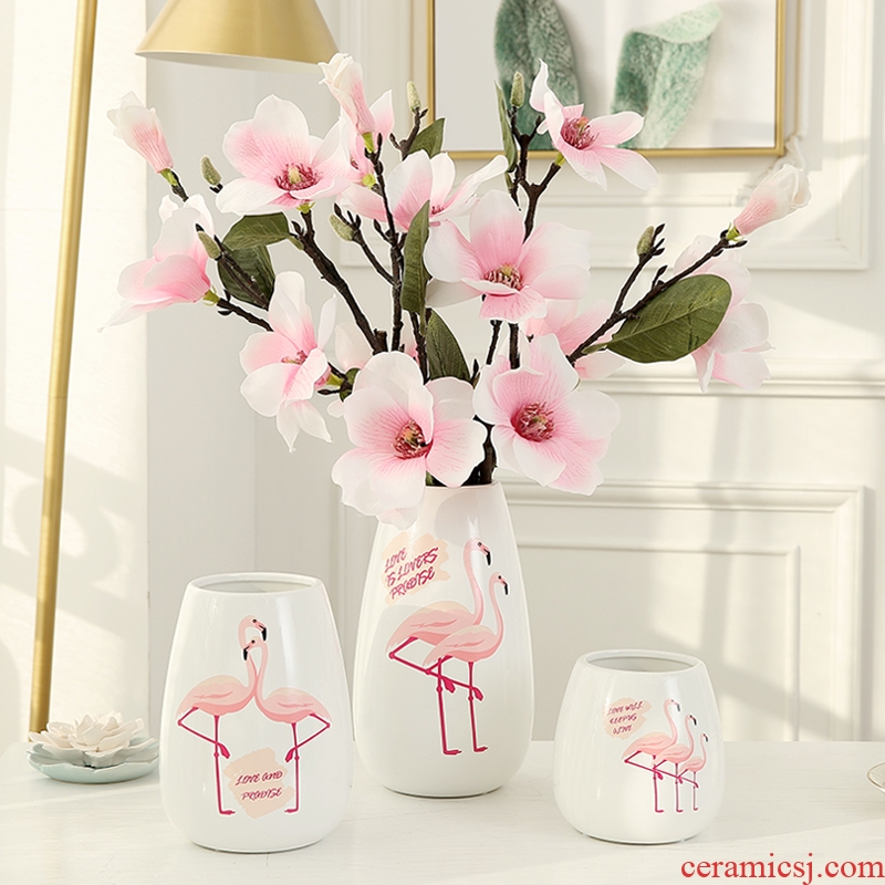 Nordic flamingos ceramic vase rose floral potpourri hydroponic living room table flower arrangement home furnishing articles