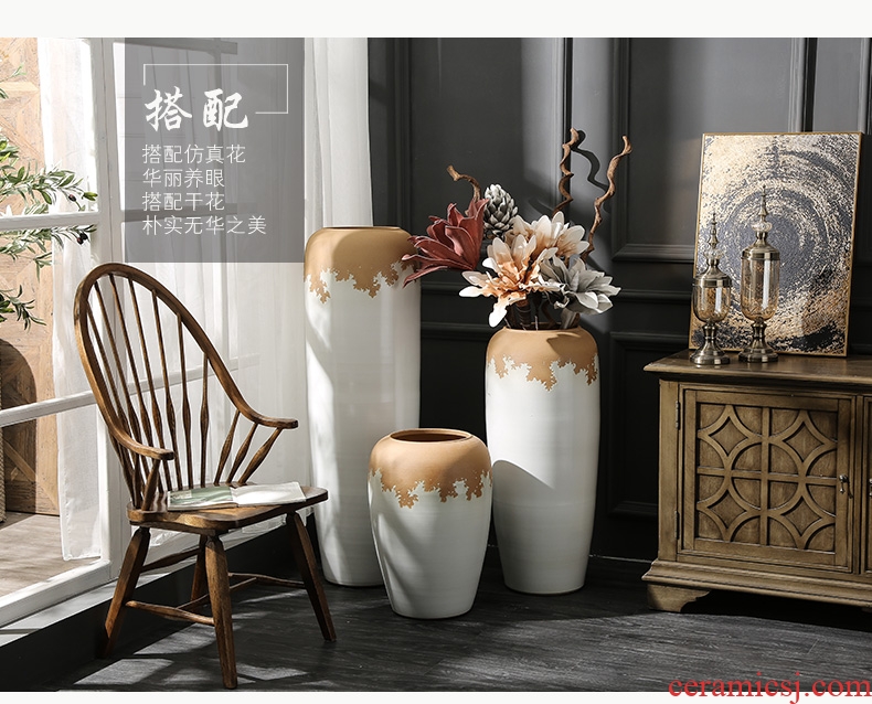 New Chinese style household act the role ofing is tasted grey wood grain ceramic vase furnishing articles large pot flowers, flower arranging furnishing articles sitting room - 575695039910