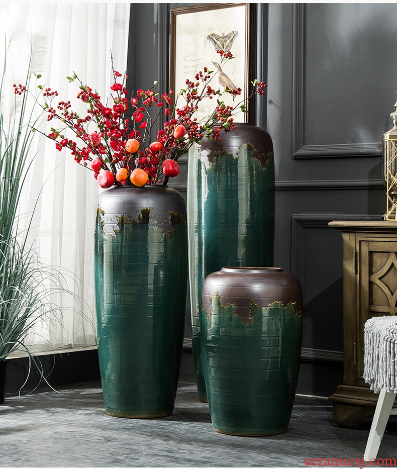 Modern Chinese style example room pottery vases, indoor and is suing water red ceramic cylinder of large ceramic vase vase - 579344035691