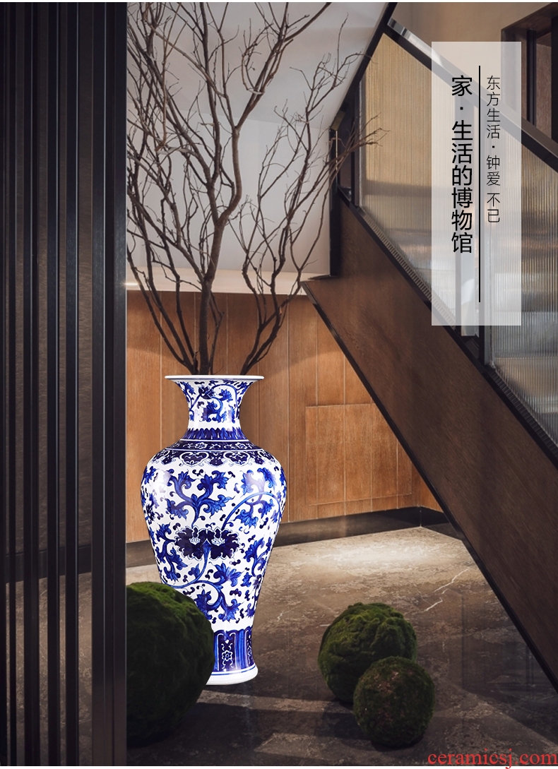 Jingdezhen ceramics vase hand - made antique blue and white porcelain large flower arrangement sitting room adornment of Chinese style household furnishing articles - 558600363876