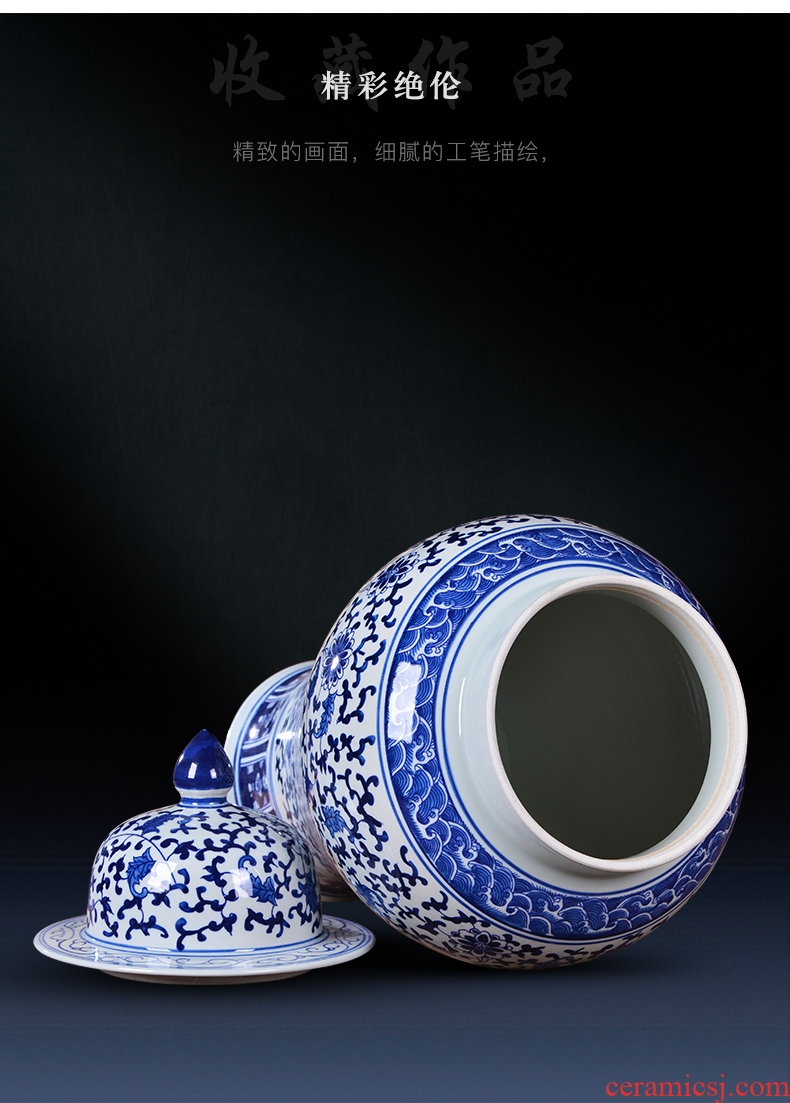 Better sealed up the hand - made big vase general blue and white porcelain jar of archaize sitting room place jingdezhen ceramic decorations - 569203857099