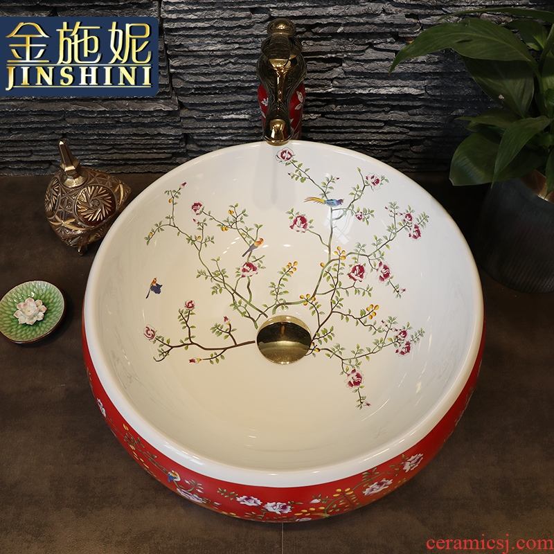 Basin of Chinese style on the sink on the ceramic lavatory square move and artistic Basin waist drum Basin restoring ancient ways