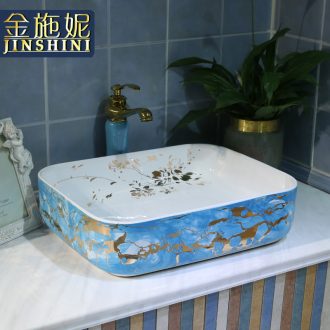 European style bathroom ceramic art basin washing a face blue square creative art stage basin sink of new Chinese style