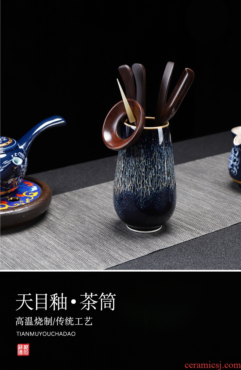 Recreational product obsidian become tea tin ceramic tea red glaze, 6 gentleman ebony kung fu tea tea tray accessories kit