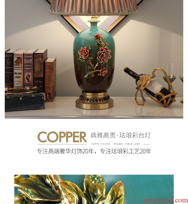 Cartel European American key-2 luxury full copper lamp colored enamel ceramic desk lamp of bedroom the head of a bed sitting room adornment villa