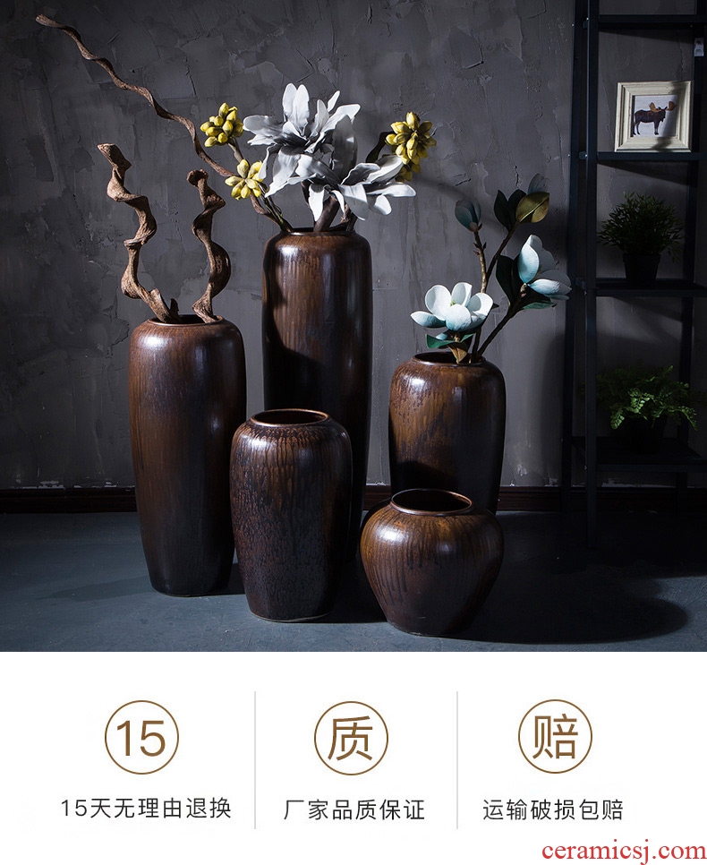 Chinese style restoring ancient ways of large vases, ceramic furnishing articles pottery sitting room hotel decoration flower arranging dried flowers thick ceramic bottle - 563820796650