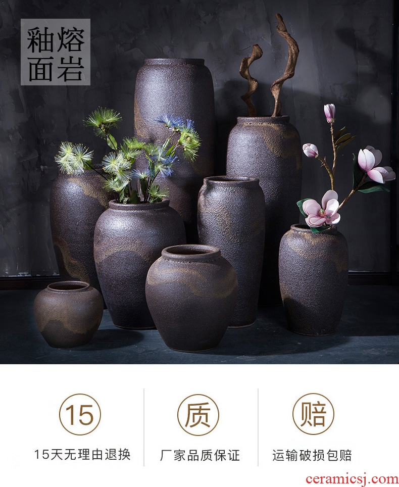 Retro nostalgia of pottery and porcelain vase of large flowers sitting room the hotel villa garden decoration flower implement coarse pottery big furnishing articles - 564302457881