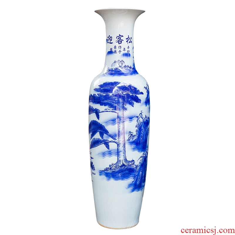 Jingdezhen blue and white porcelain guest - the greeting pine ceramic vase of large sitting room adornment big place hotel opening gifts