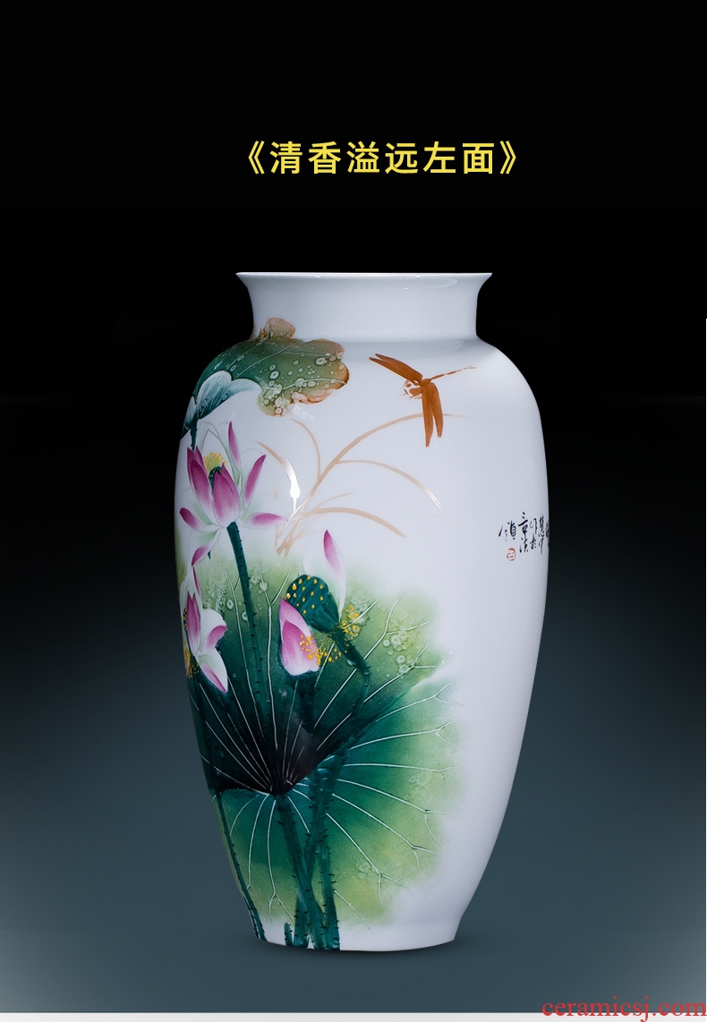 Jingdezhen famous master hand made lotus ceramics vase furnishing articles of new Chinese style decorates porch sitting room big furnishing articles