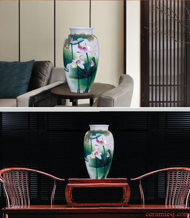 Jingdezhen famous master hand made lotus ceramics vase furnishing articles of new Chinese style decorates porch sitting room big furnishing articles