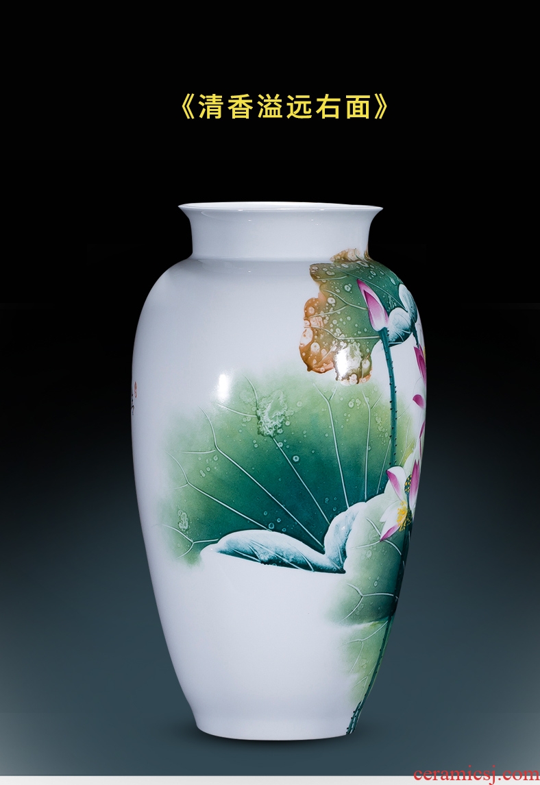 Jingdezhen famous master hand made lotus ceramics vase furnishing articles of new Chinese style decorates porch sitting room big furnishing articles