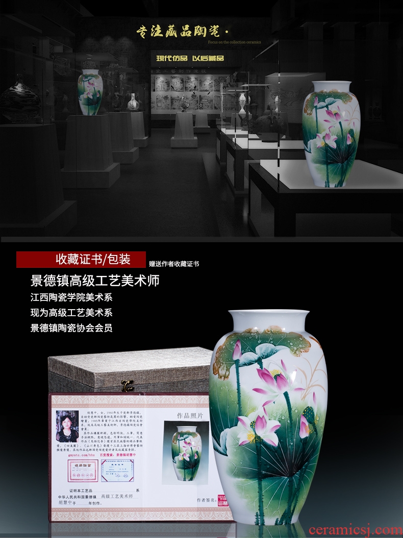 Jingdezhen famous master hand made lotus ceramics vase furnishing articles of new Chinese style decorates porch sitting room big furnishing articles